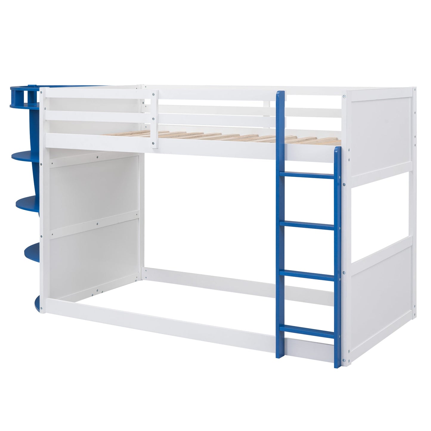 Twin over Twin Boat-Like Shaped Bunk Bed with Storage Shelves - Divine Heart L.A.