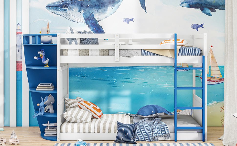 Twin over Twin Boat-Like Shaped Bunk Bed with Storage Shelves - Divine Heart L.A.