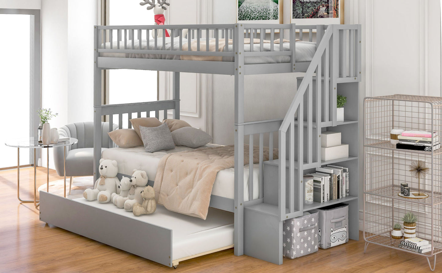 Twin over Twin Bunk Bed with Trundle and Storage - Divine Heart L.A.