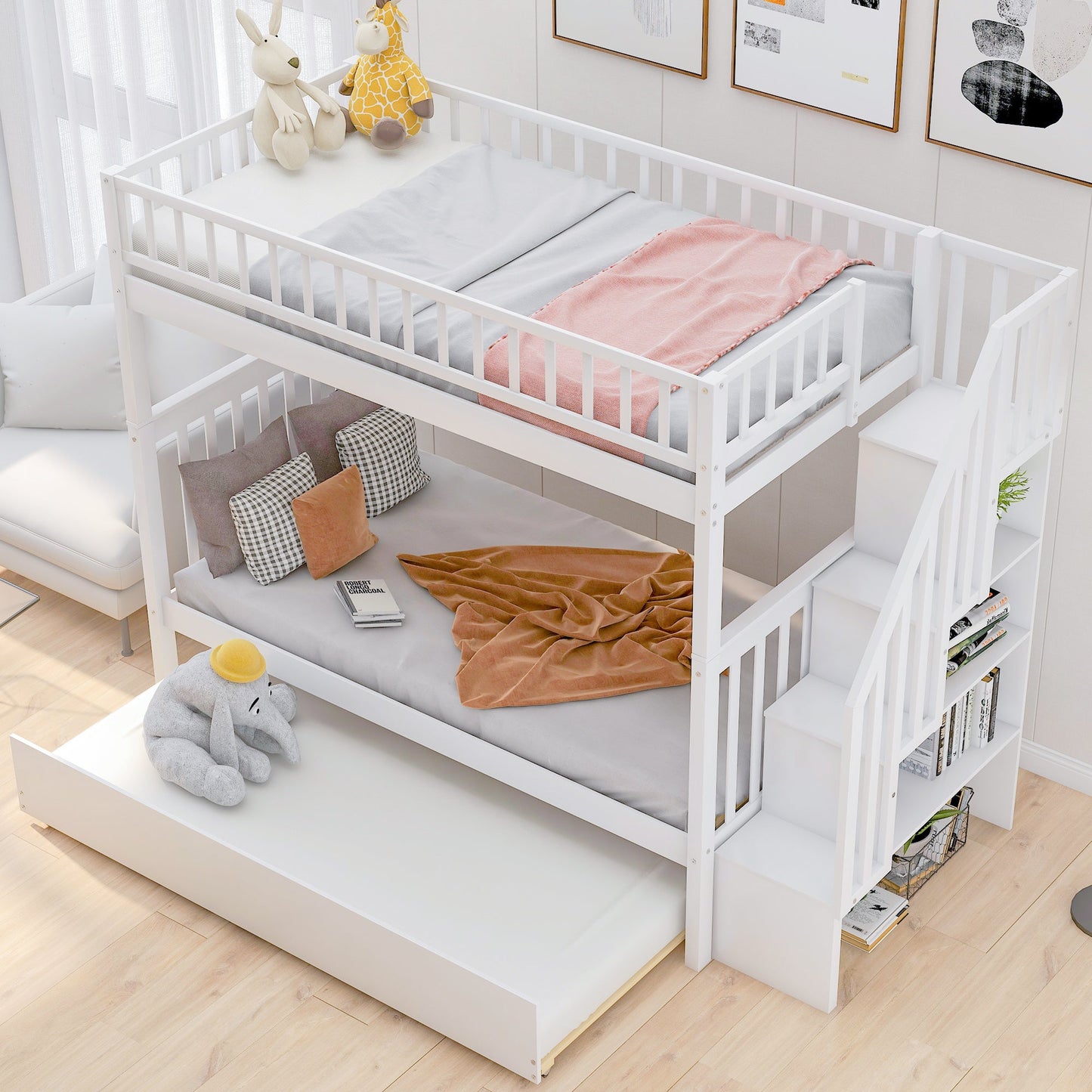 Twin over Twin Bunk Bed with Trundle and Storage - Divine Heart L.A.