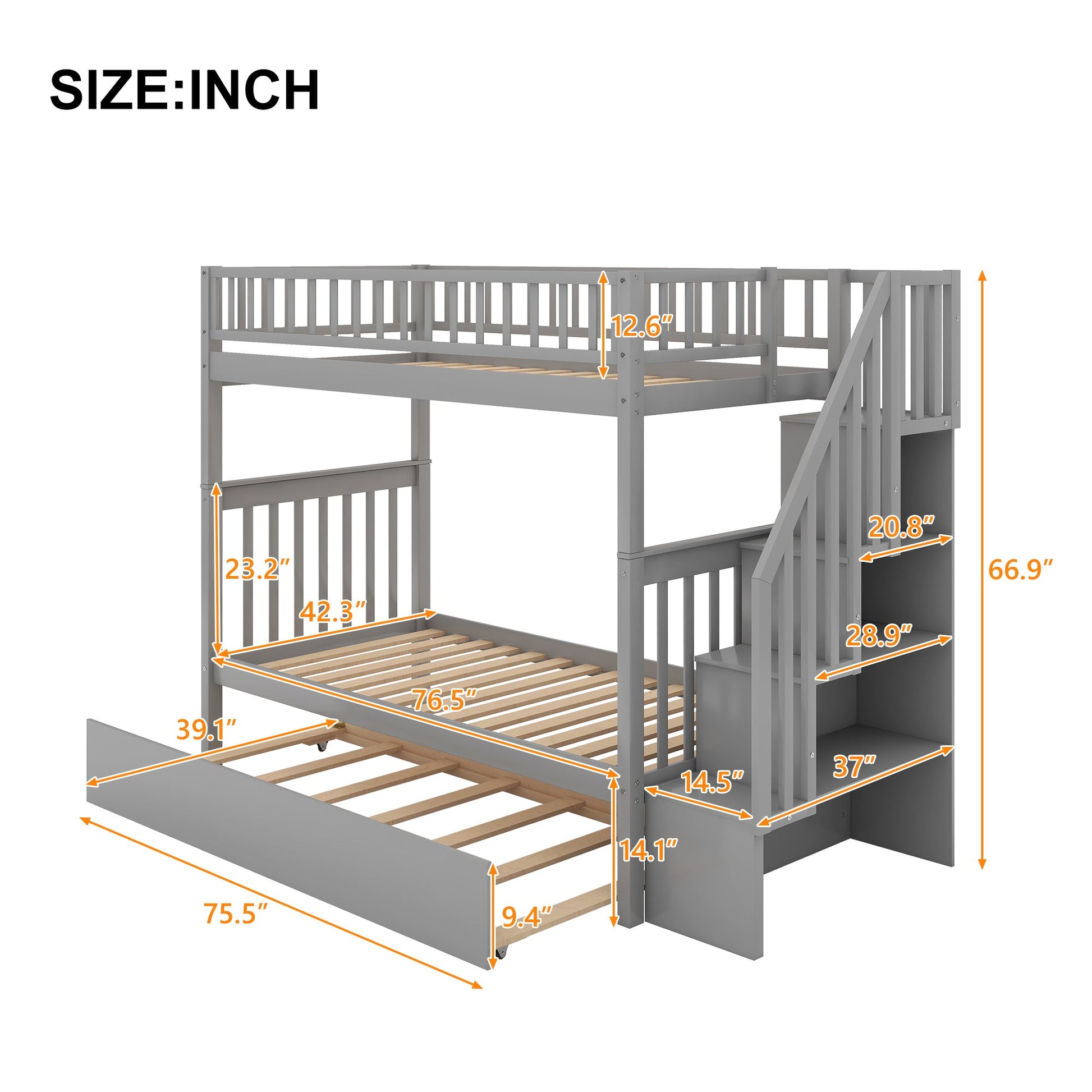 Twin over Twin Bunk Bed with Trundle and Storage - Divine Heart L.A.