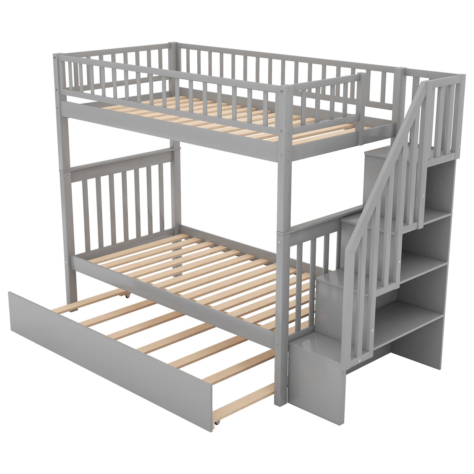 Twin over Twin Bunk Bed with Trundle and Storage - Divine Heart L.A.