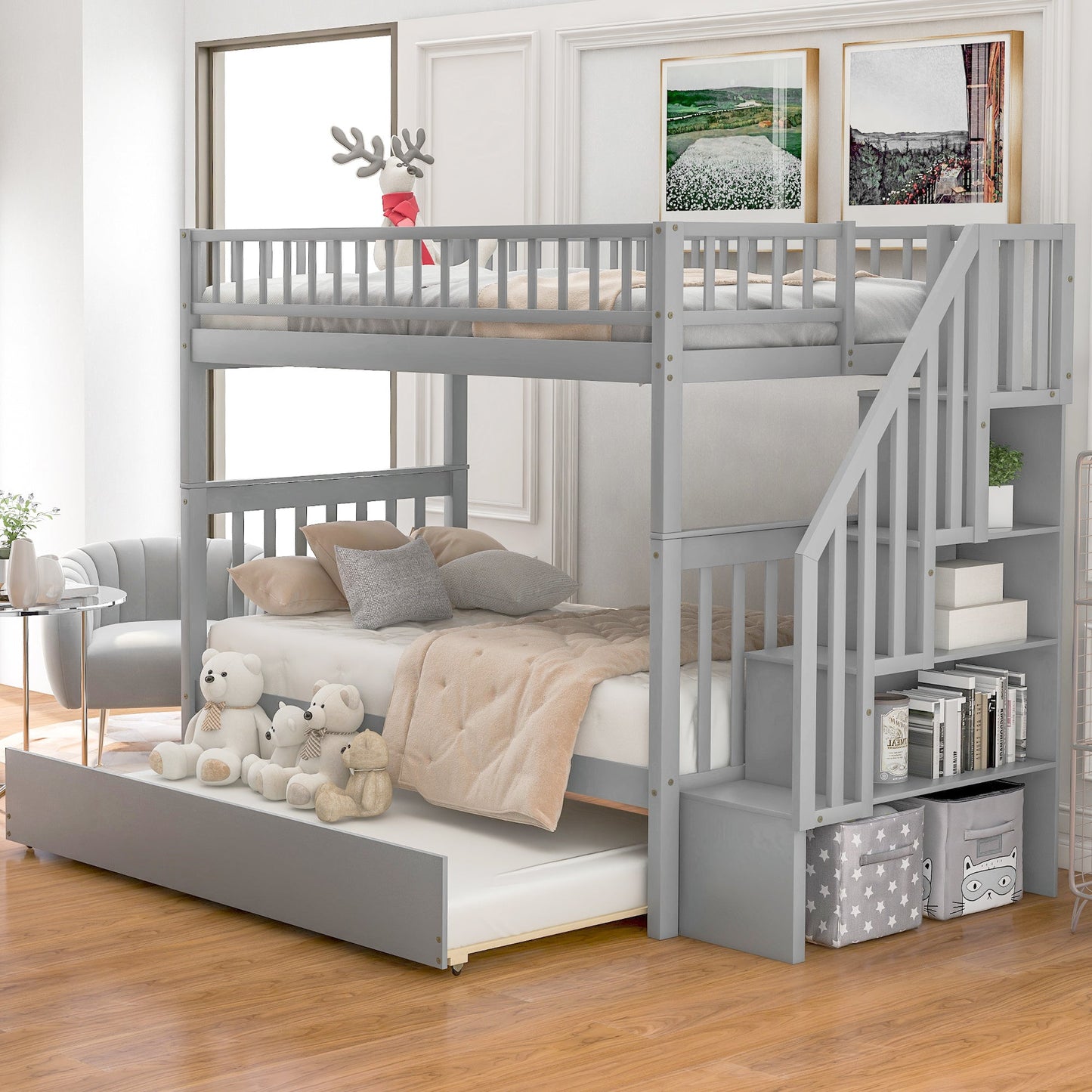 Twin over Twin Bunk Bed with Trundle and Storage - Divine Heart L.A.