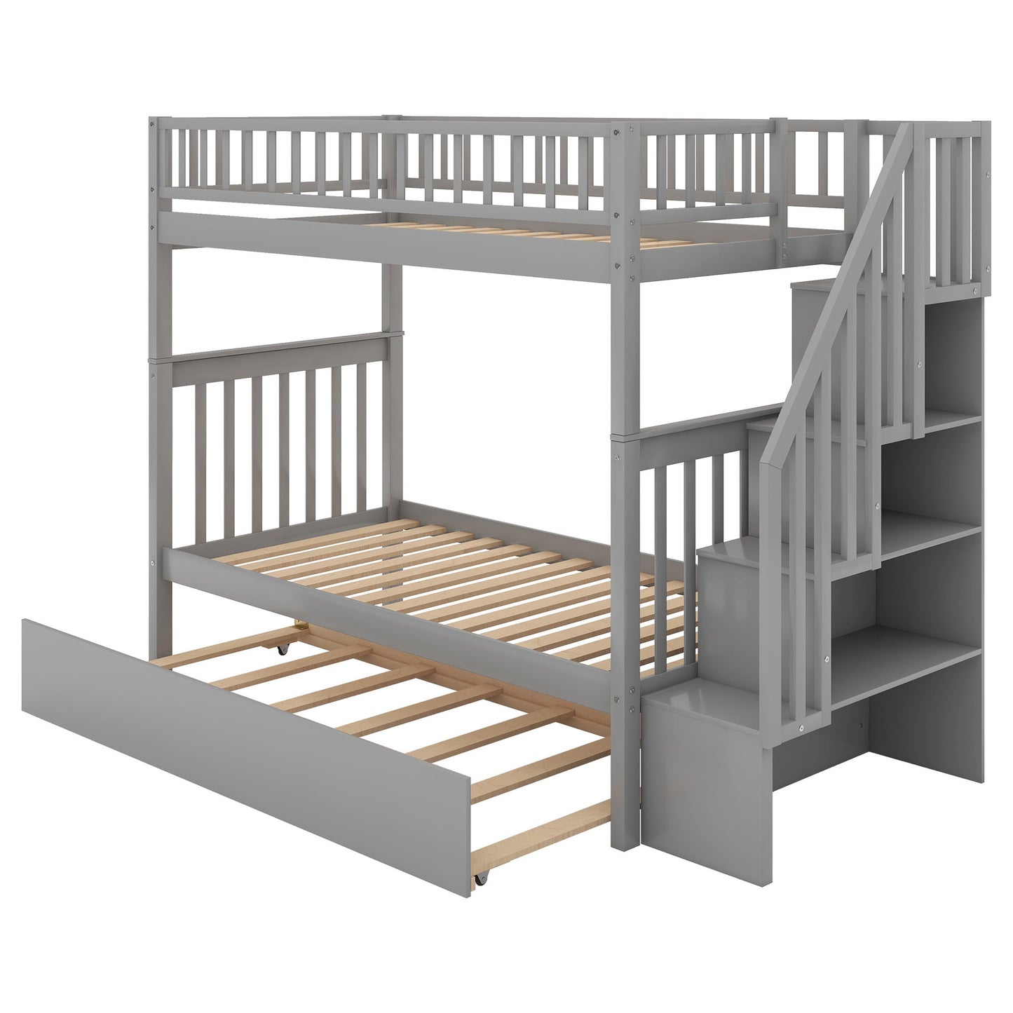 Twin over Twin Bunk Bed with Trundle and Storage - Divine Heart L.A.