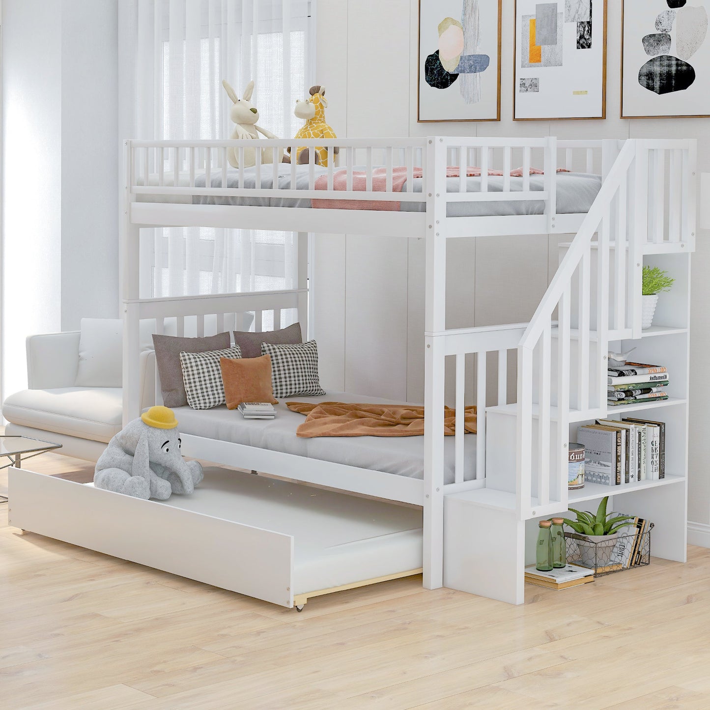 Twin over Twin Bunk Bed with Trundle and Storage - Divine Heart L.A.