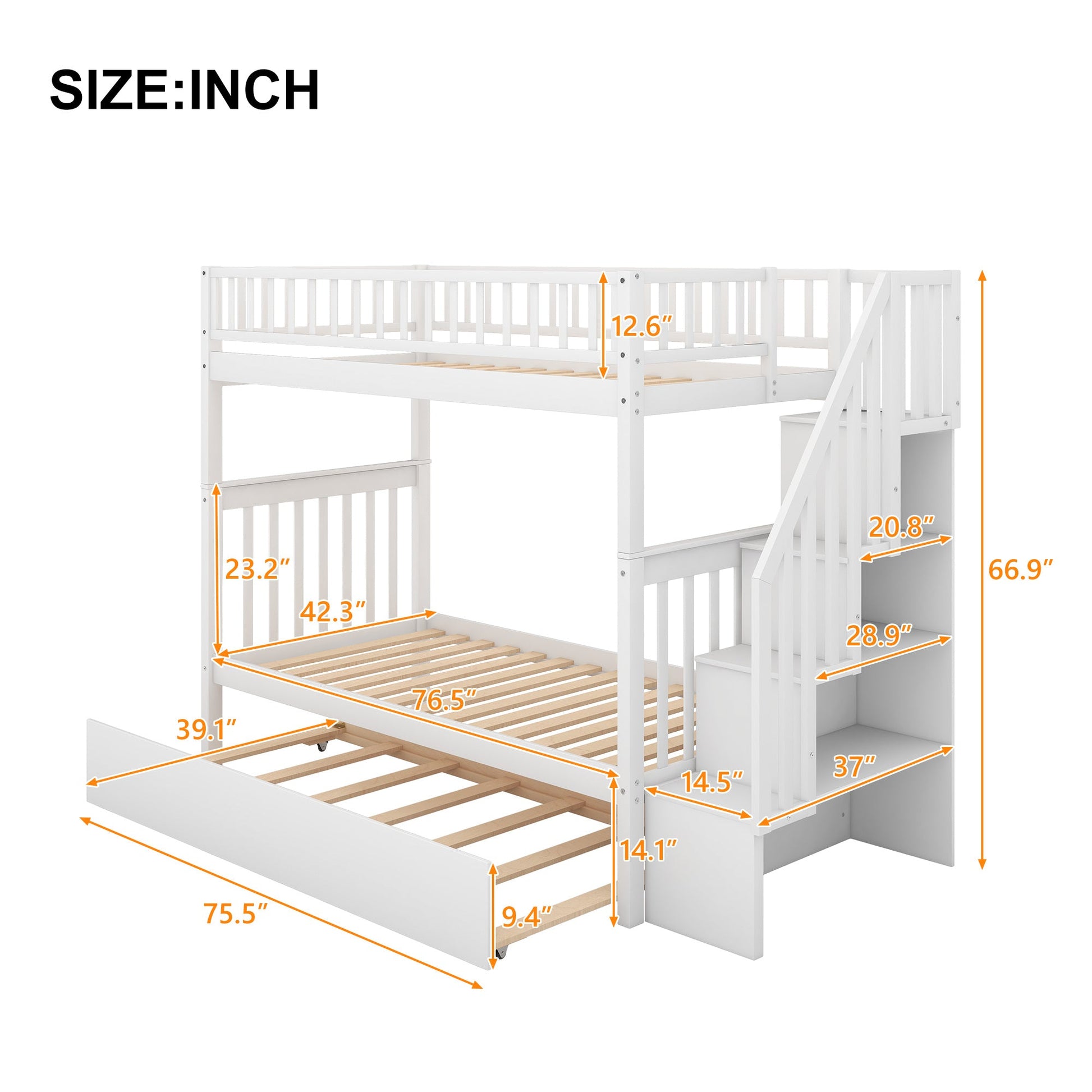 Twin over Twin Bunk Bed with Trundle and Storage - Divine Heart L.A.