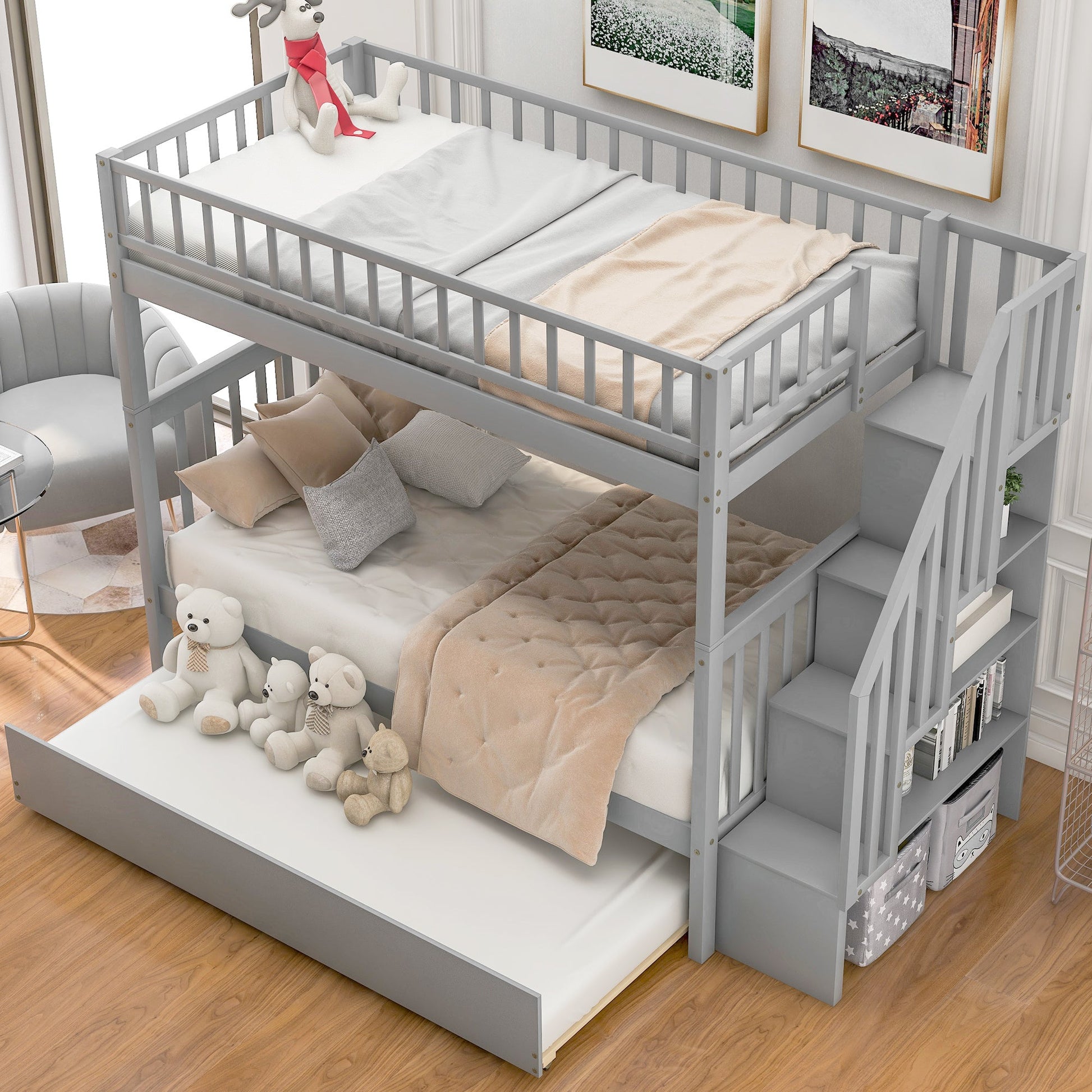 Twin over Twin Bunk Bed with Trundle and Storage - Divine Heart L.A.