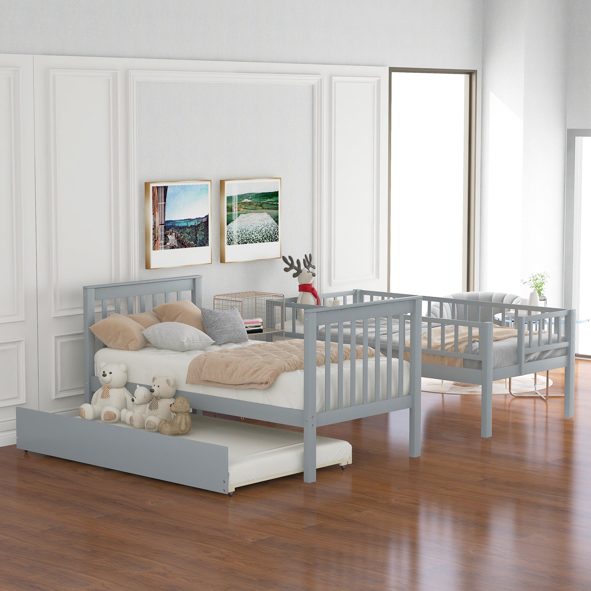 Twin over Twin Bunk Bed with Trundle and Storage - Divine Heart L.A.