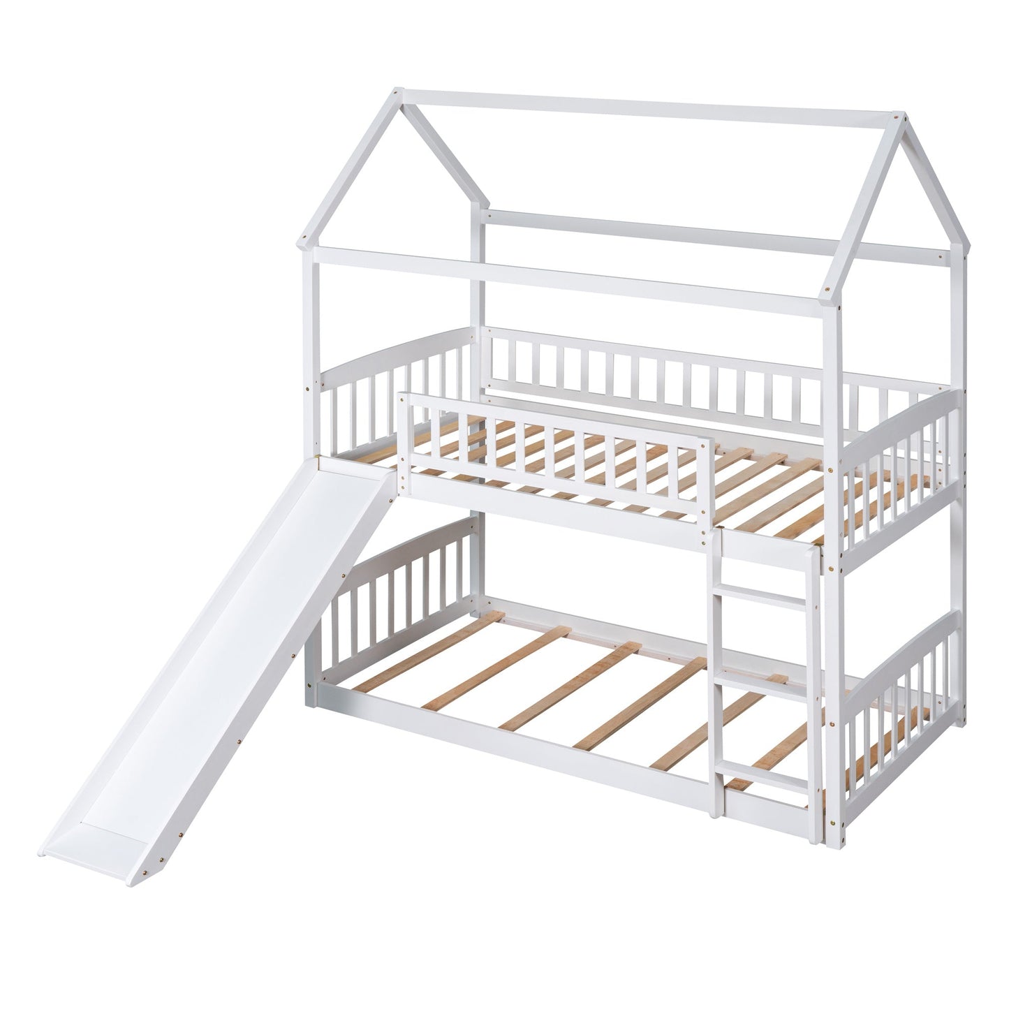 Twin Over Twin House Shaped Bunk Bed with Slide - Divine Heart L.A.