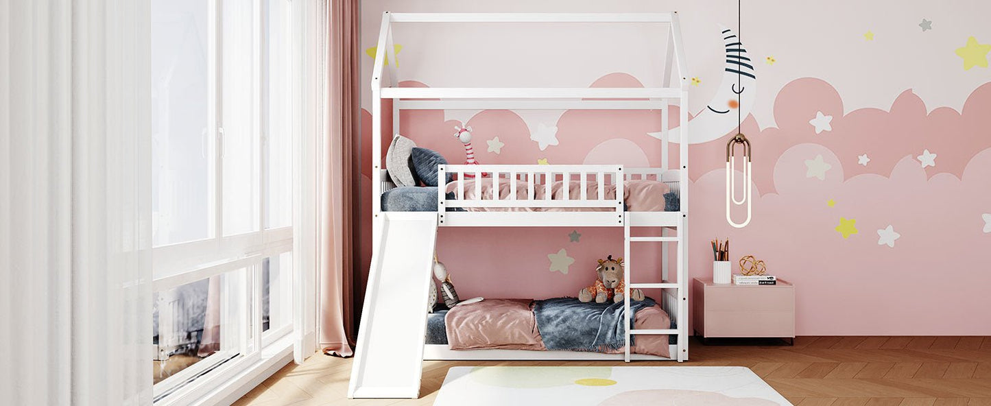 Twin Over Twin House Shaped Bunk Bed with Slide - Divine Heart L.A.