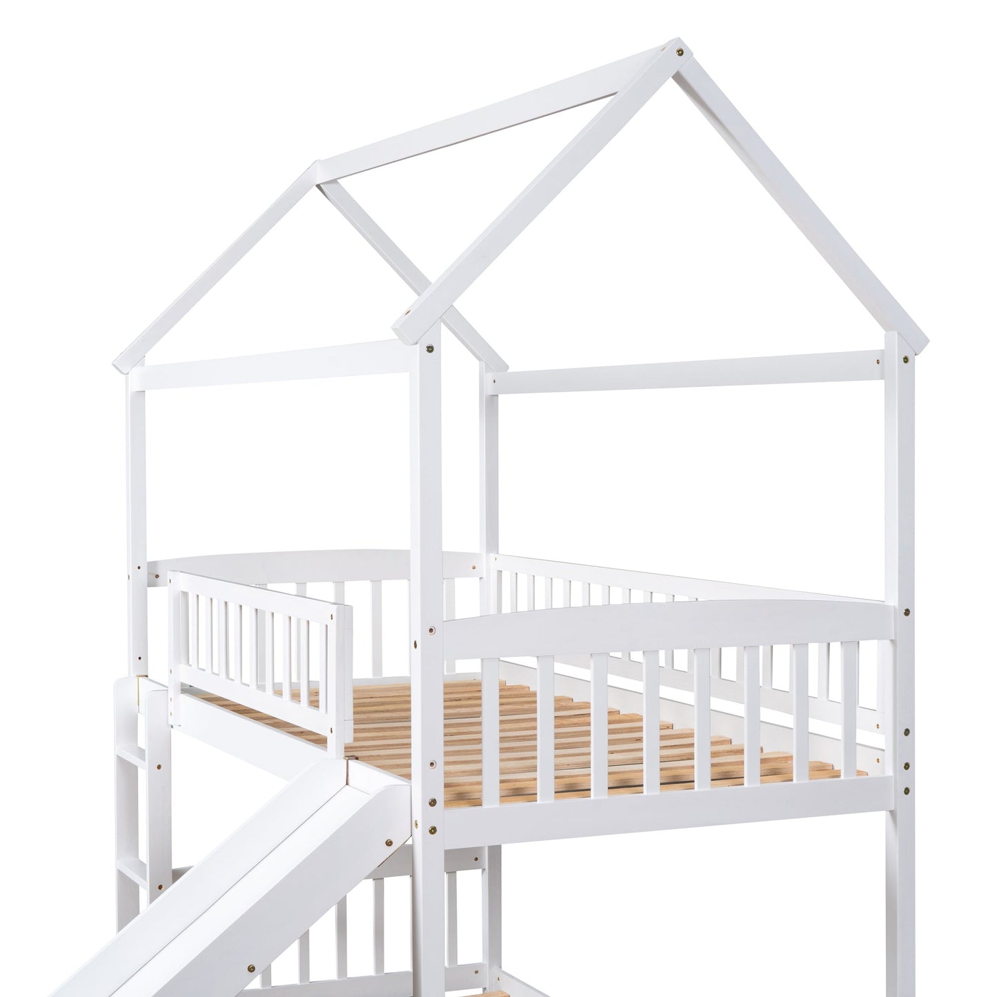 Twin Over Twin House Shaped Bunk Bed with Slide - Divine Heart L.A.