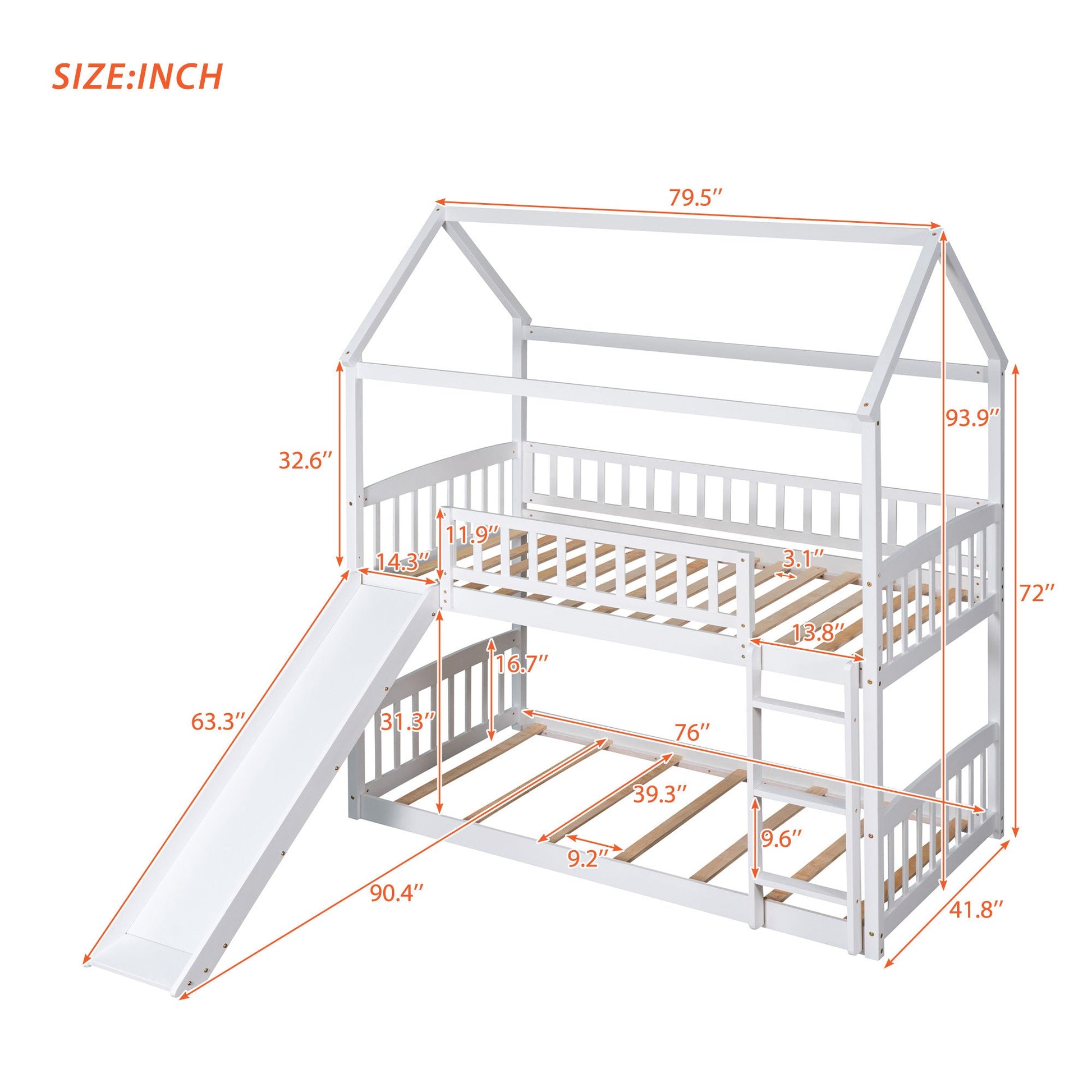 Twin Over Twin House Shaped Bunk Bed with Slide - Divine Heart L.A.