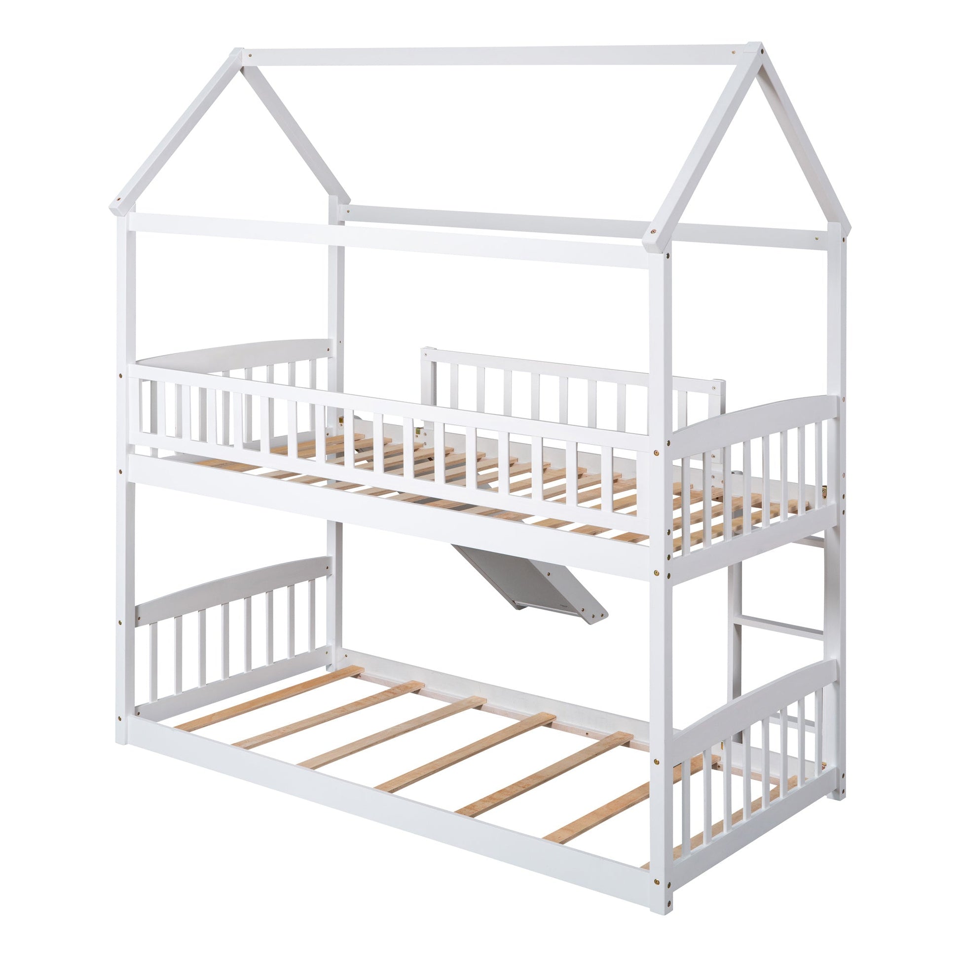 Twin Over Twin House Shaped Bunk Bed with Slide - Divine Heart L.A.