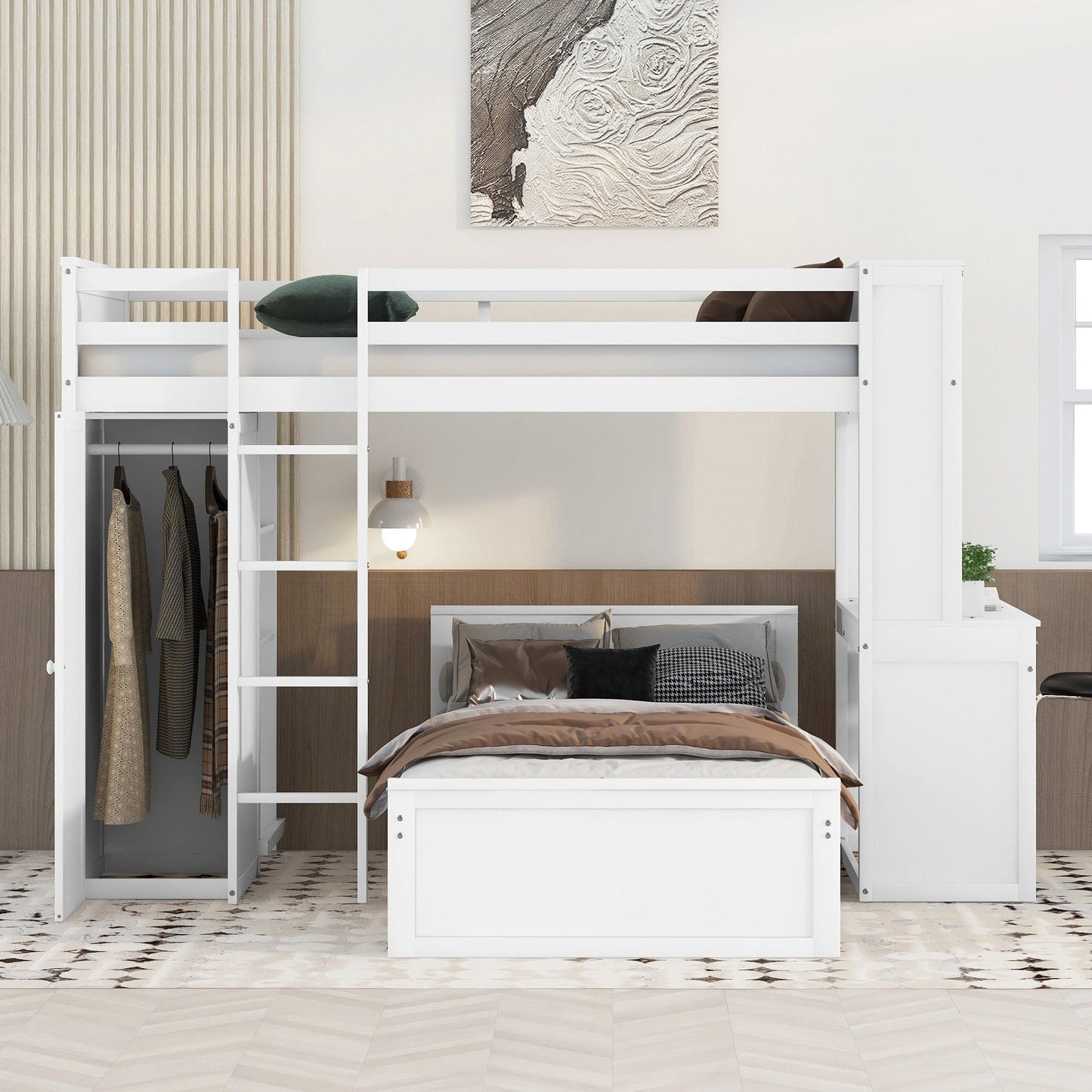 Twin over Twin Loft Bed with Desk and Wardrobe - Divine Heart L.A.