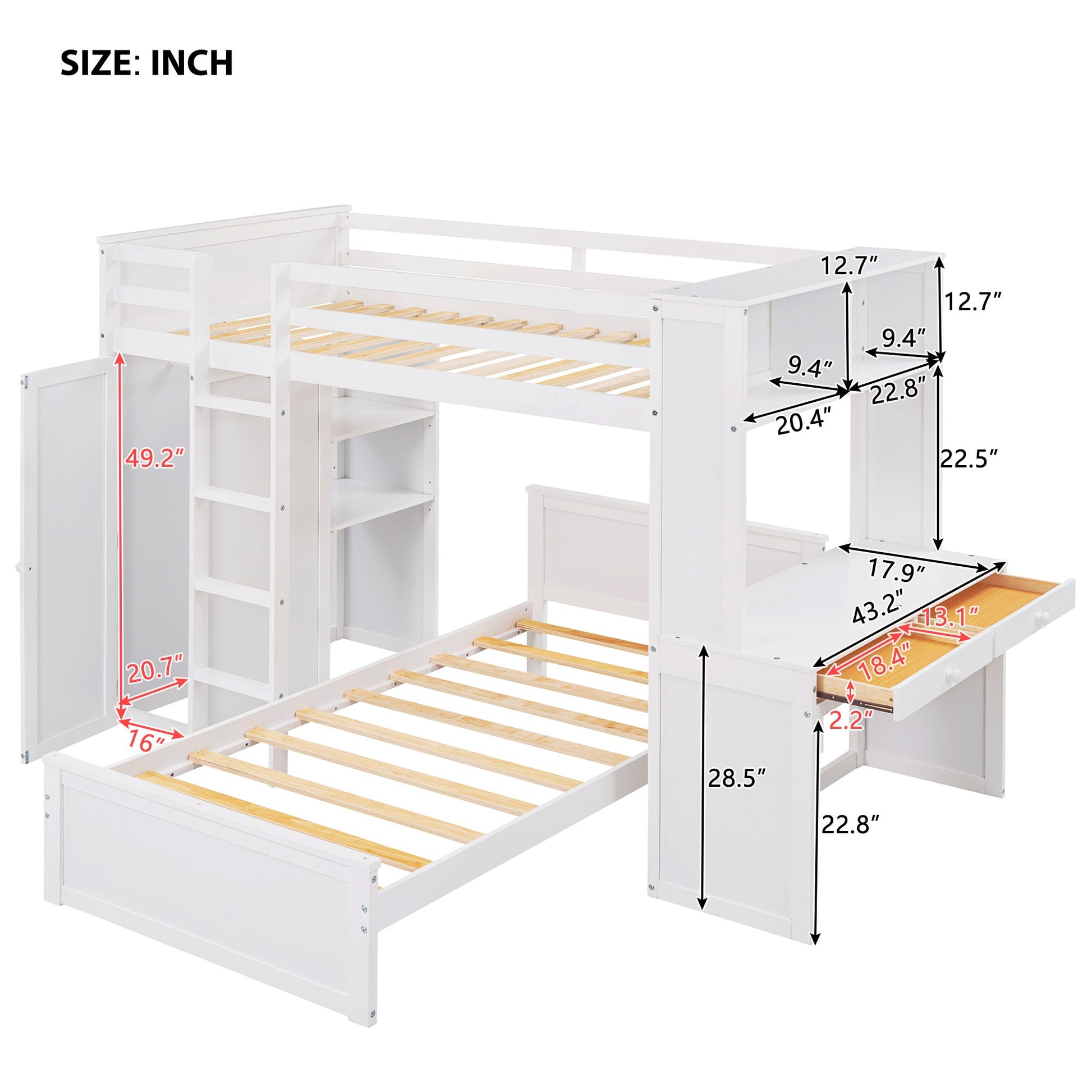 Twin over Twin Loft Bed with Desk and Wardrobe - Divine Heart L.A.