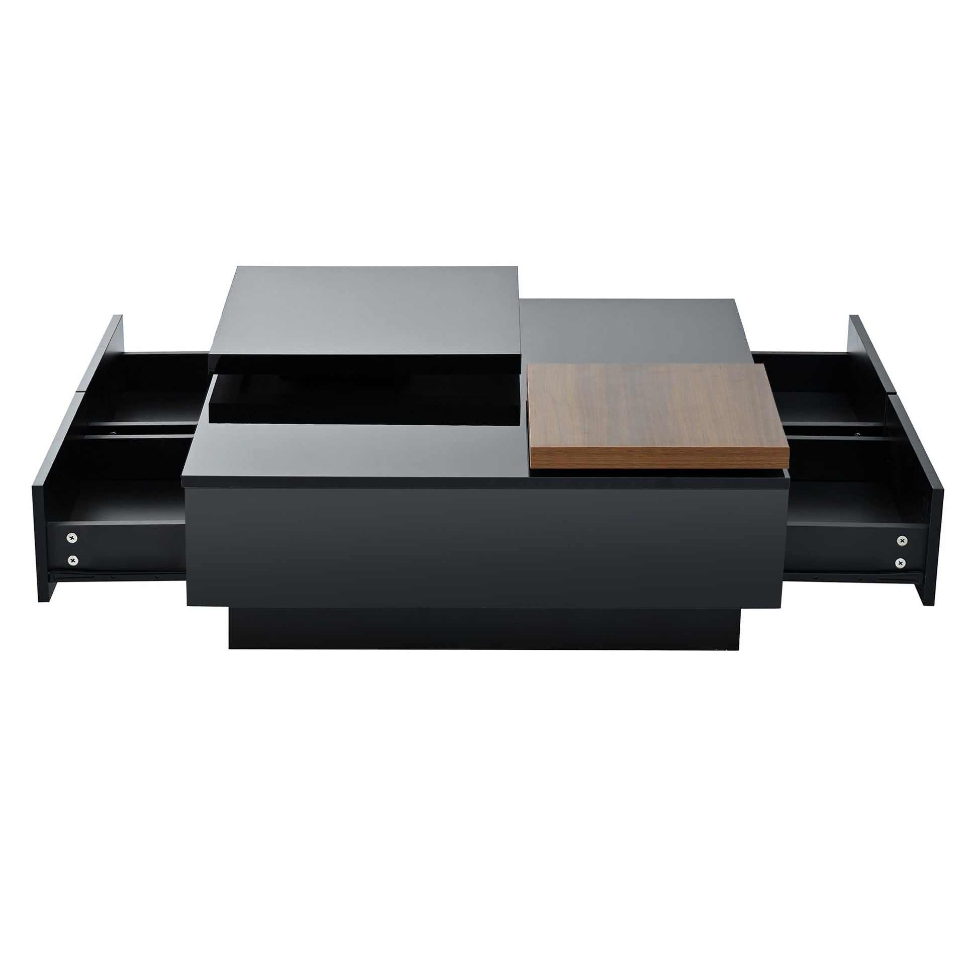 U-Can Movable Top Coffee Table, Modern Square Wood Coffee Table with High Gloss finish, 4 Hidden Storage Drawers for Living Room - Divine Heart L.A.