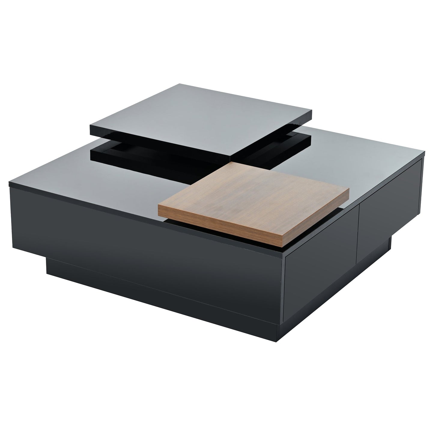 U-Can Movable Top Coffee Table, Modern Square Wood Coffee Table with High Gloss finish, 4 Hidden Storage Drawers for Living Room - Divine Heart L.A.