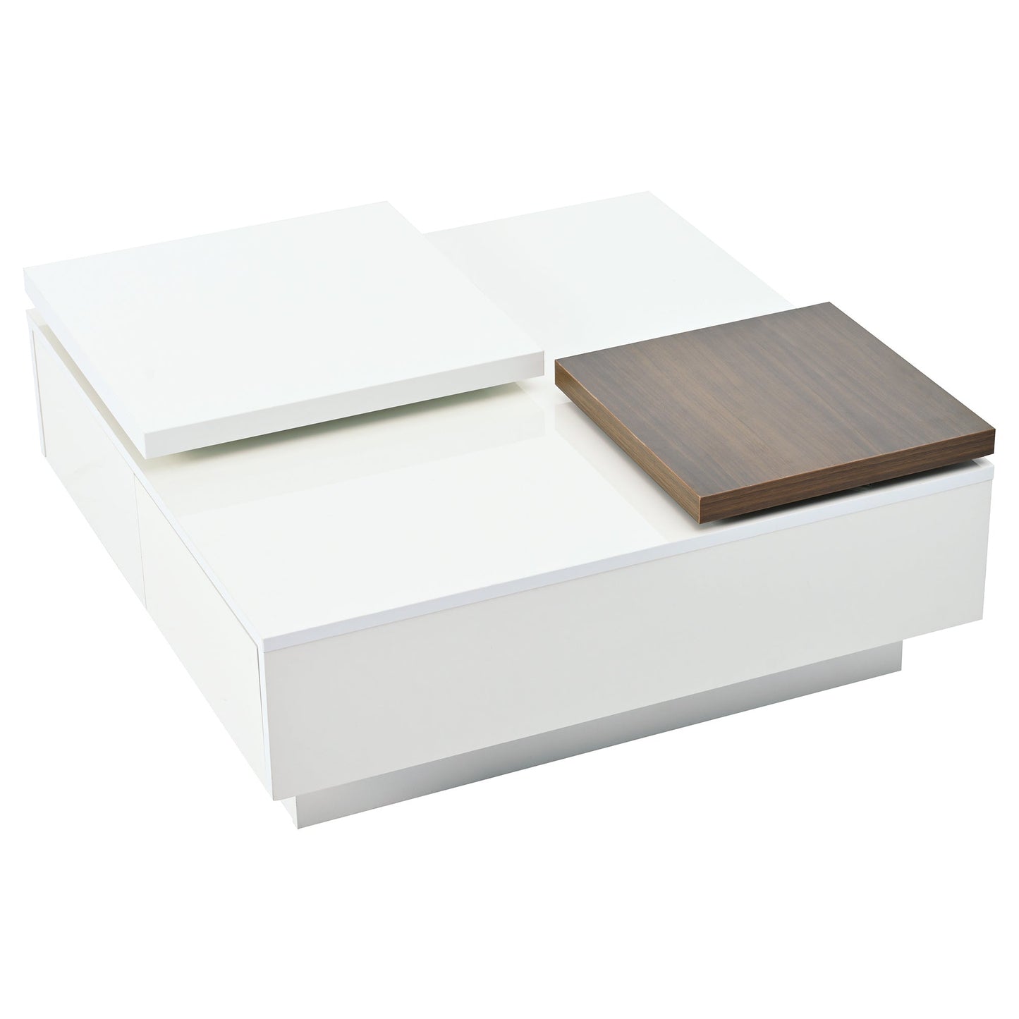 U-Can Movable Top Coffee Table, Modern Square Wood Coffee Table with High Gloss finish, 4 Hidden Storage Drawers for Living Room - Divine Heart L.A.