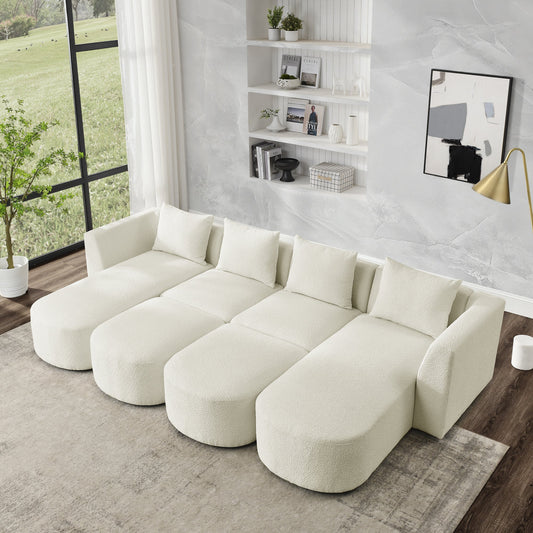 U Shape Sectional Sofa including Two Single Seat, Two Chaises and Two Ottomans, Modular Sofa, DIY Combination, Loop Yarn Fabric, Beige - Divine Heart L.A.