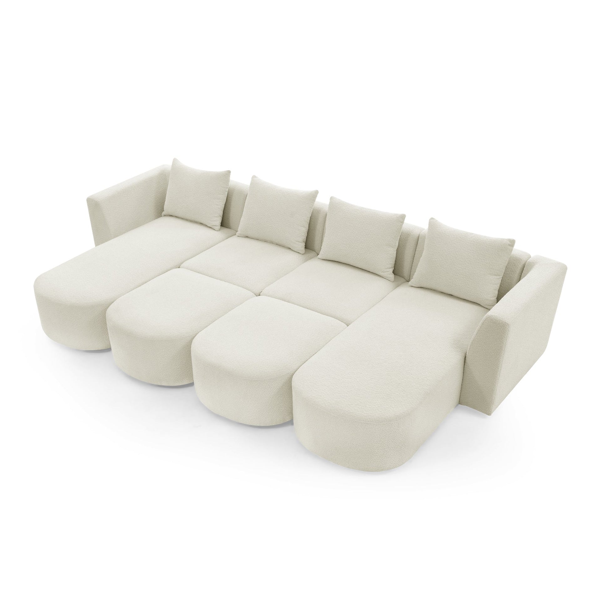 U Shape Sectional Sofa including Two Single Seat, Two Chaises and Two Ottomans, Modular Sofa, DIY Combination, Loop Yarn Fabric, Beige - Divine Heart L.A.