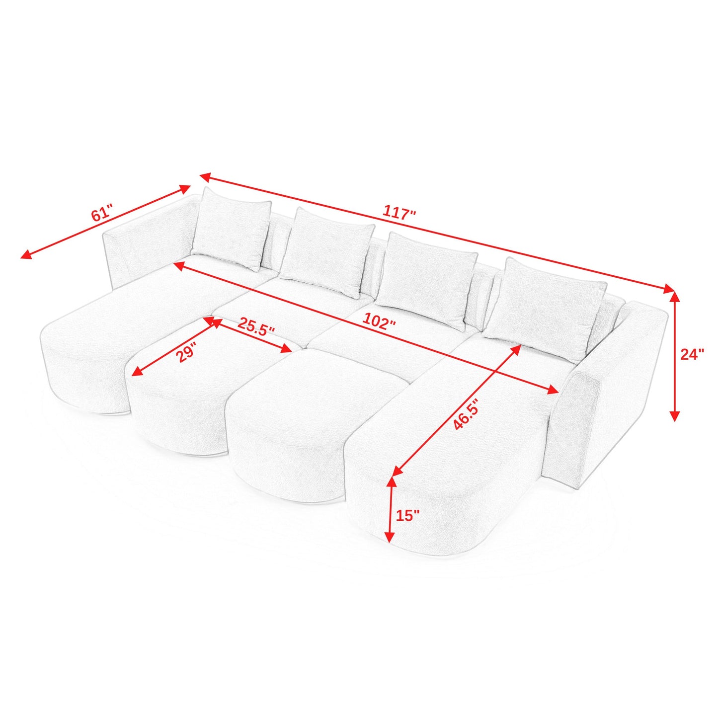 U Shape Sectional Sofa including Two Single Seat, Two Chaises and Two Ottomans, Modular Sofa, DIY Combination, Loop Yarn Fabric, Beige - Divine Heart L.A.