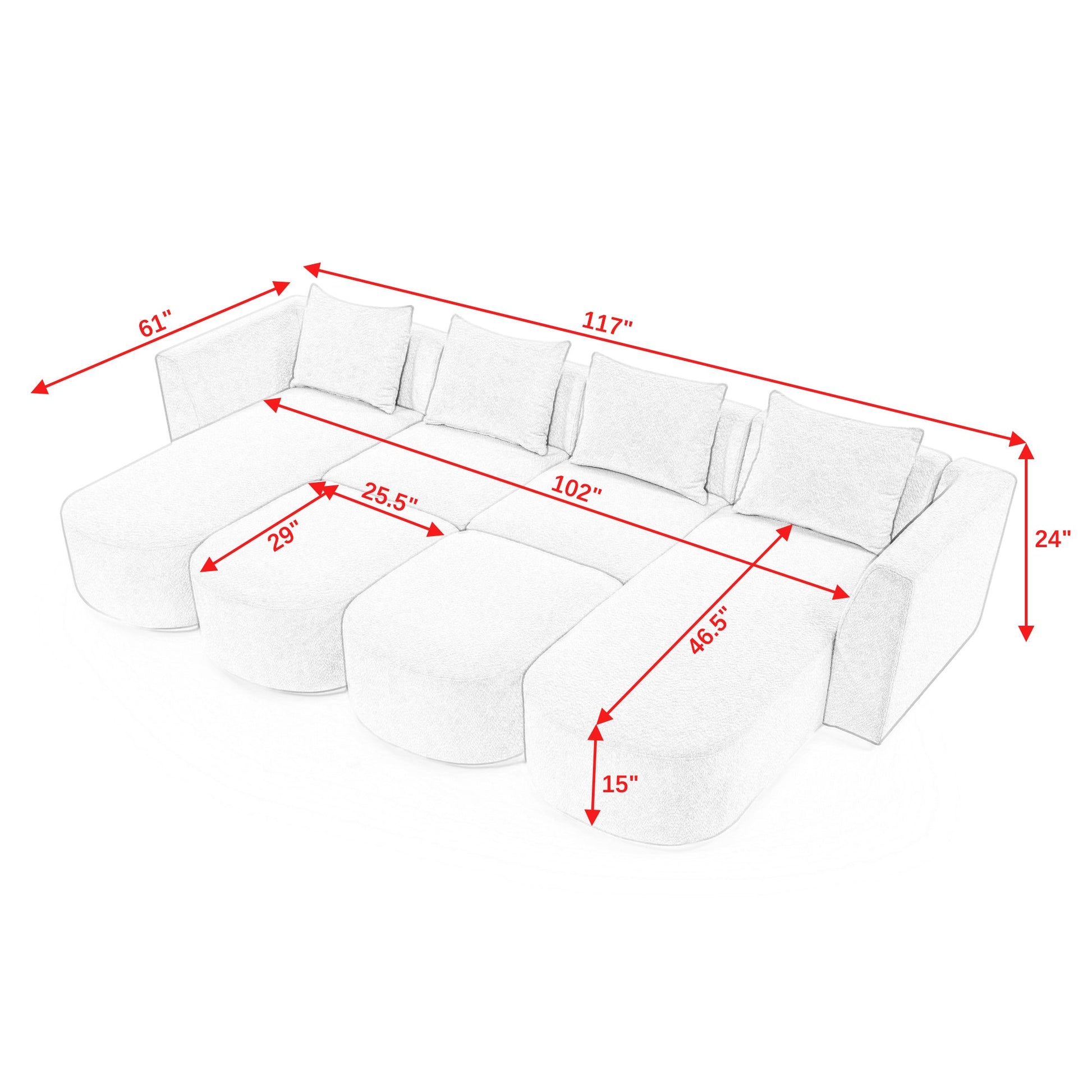 U Shape Sectional Sofa including Two Single Seat, Two Chaises and Two Ottomans, Modular Sofa, DIY Combination, Loop Yarn Fabric, Beige - Divine Heart L.A.