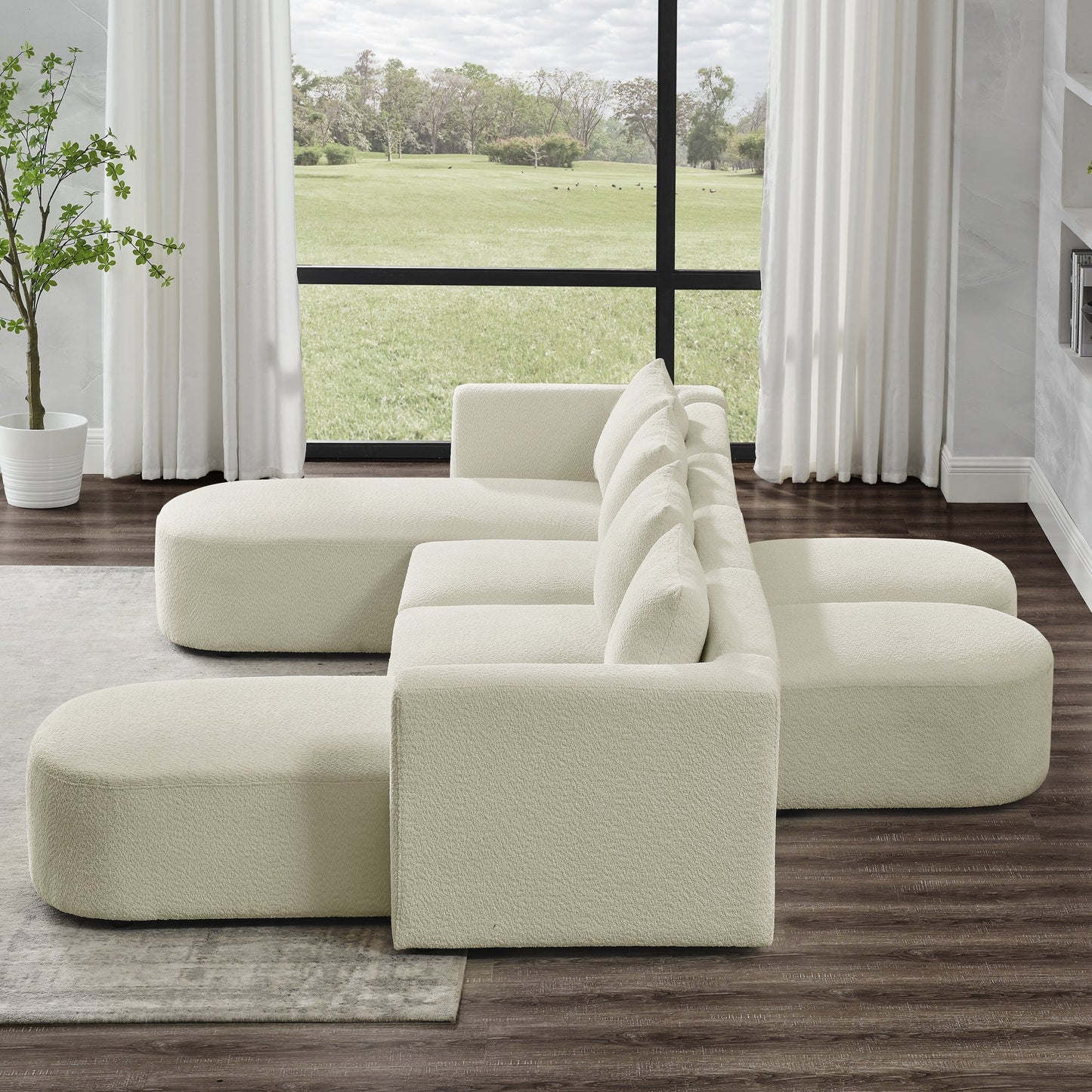 U Shape Sectional Sofa including Two Single Seat, Two Chaises and Two Ottomans, Modular Sofa, DIY Combination, Loop Yarn Fabric, Beige - Divine Heart L.A.