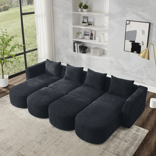 U Shape Sectional Sofa including Two Single Seat, Two Chaises and Two Ottomans, Modular Sofa, DIY Combination, Loop Yarn Fabric, Black - Divine Heart L.A.