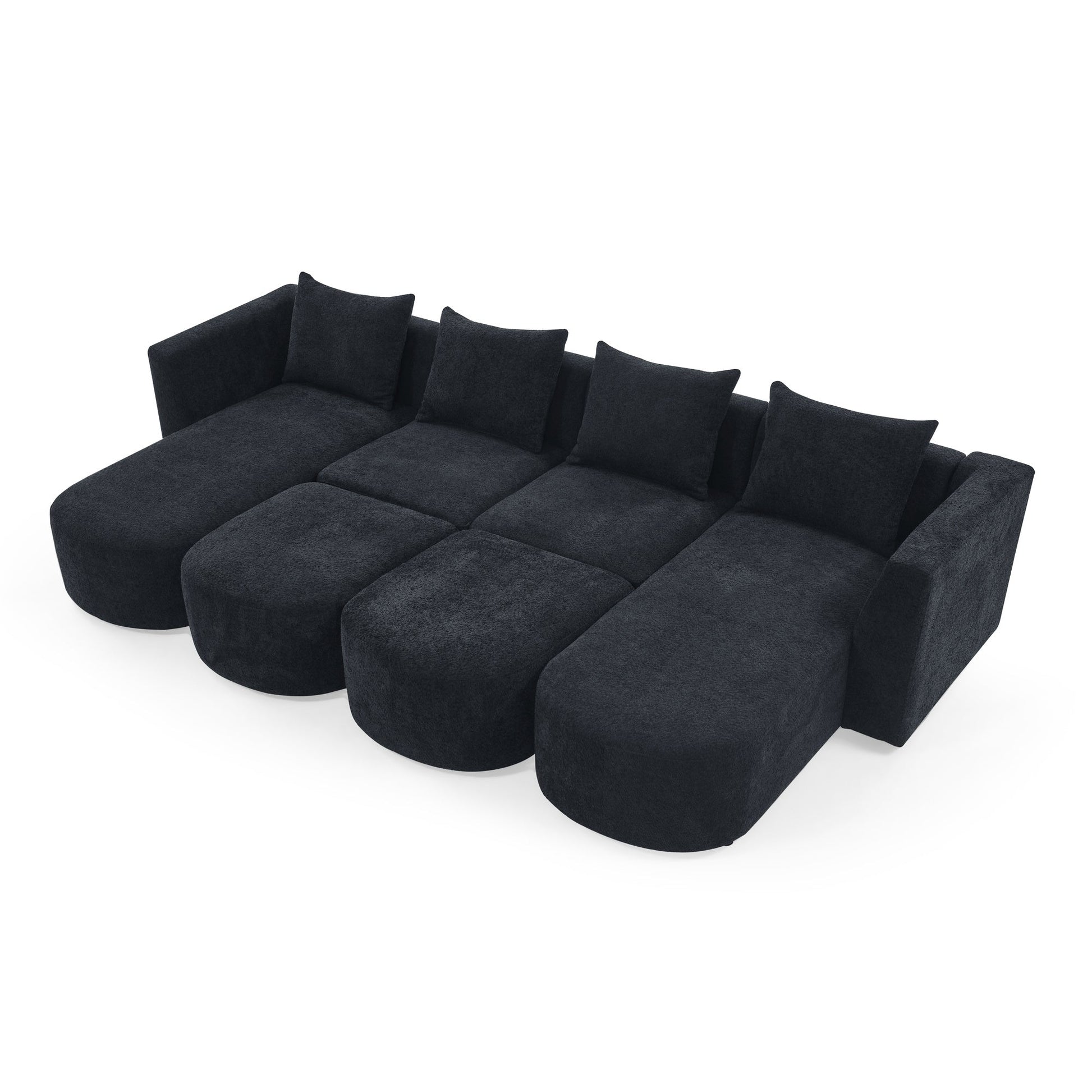 U Shape Sectional Sofa including Two Single Seat, Two Chaises and Two Ottomans, Modular Sofa, DIY Combination, Loop Yarn Fabric, Black - Divine Heart L.A.