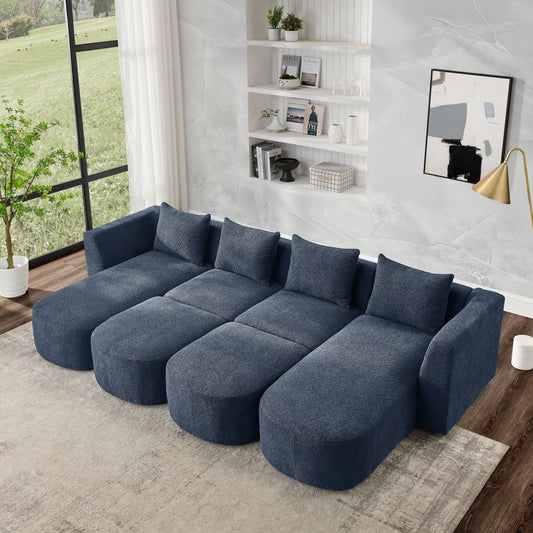 U Shape Sectional Sofa including Two Single Seat, Two Chaises and Two Ottomans, Modular Sofa, DIY Combination, Loop Yarn Fabric, Navy - Divine Heart L.A.