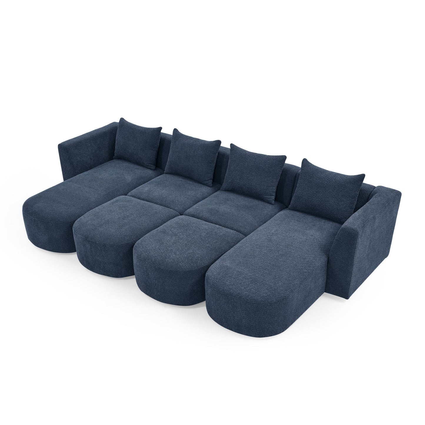 U Shape Sectional Sofa including Two Single Seat, Two Chaises and Two Ottomans, Modular Sofa, DIY Combination, Loop Yarn Fabric, Navy - Divine Heart L.A.