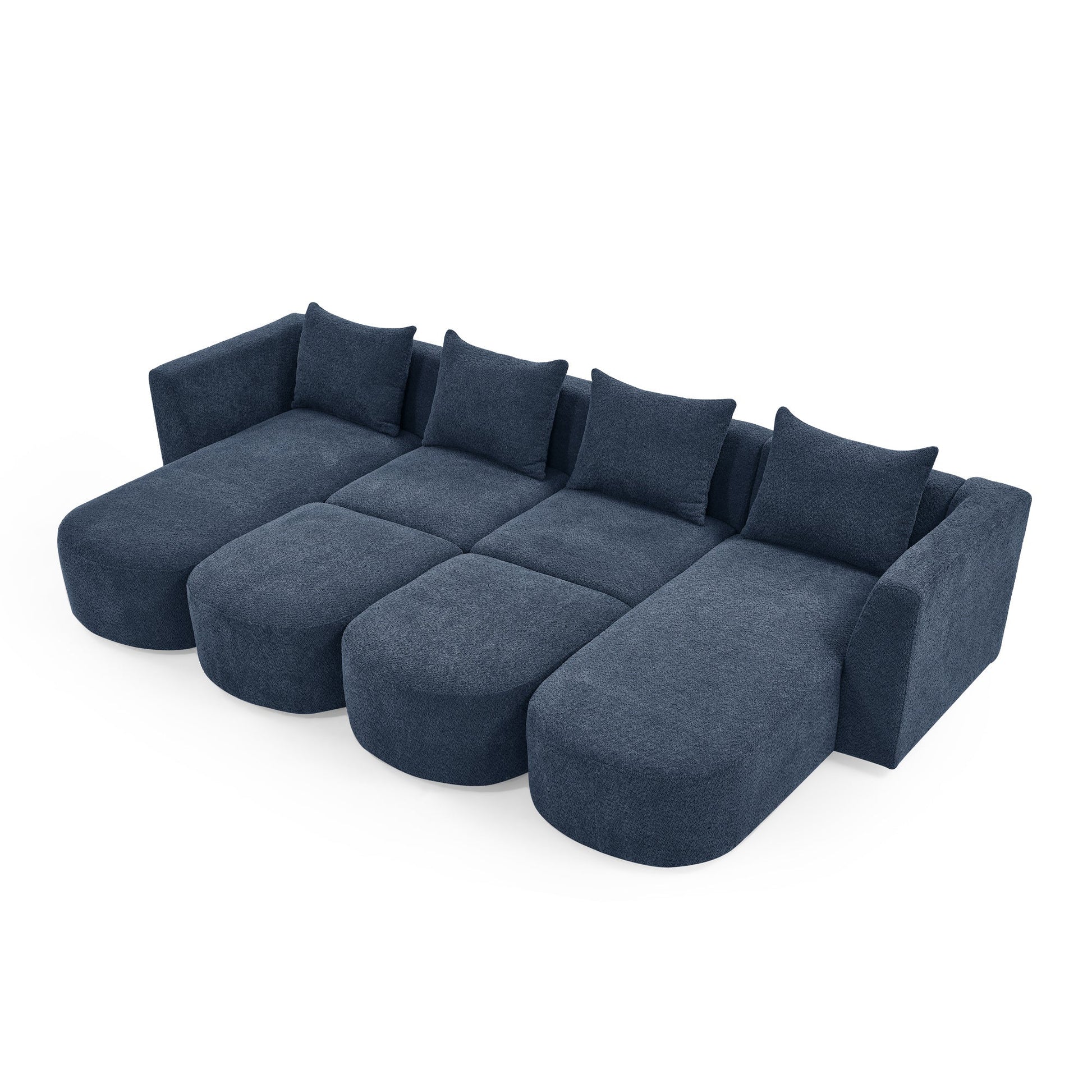 U Shape Sectional Sofa including Two Single Seat, Two Chaises and Two Ottomans, Modular Sofa, DIY Combination, Loop Yarn Fabric, Navy - Divine Heart L.A.