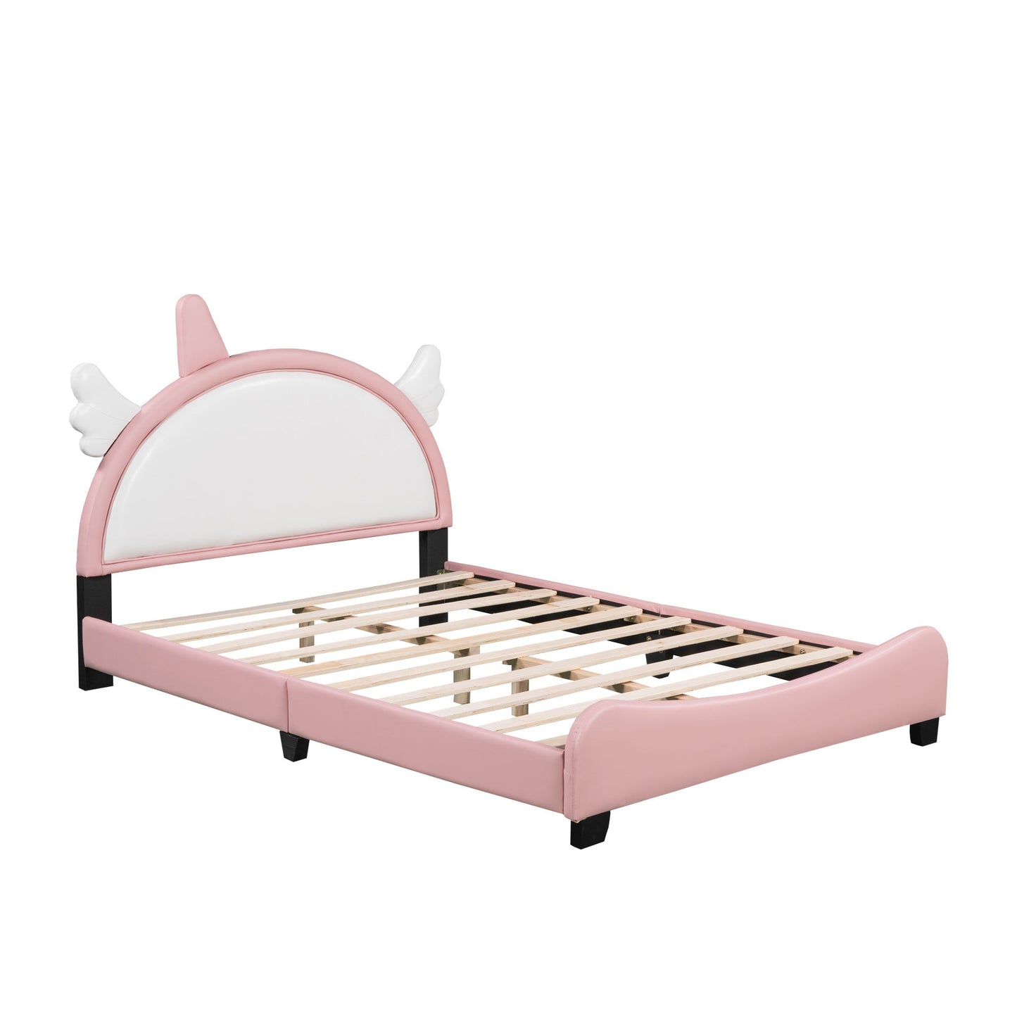 Upholstered Full Platform Bed with Unicorn Shaped Headboard - Divine Heart L.A.