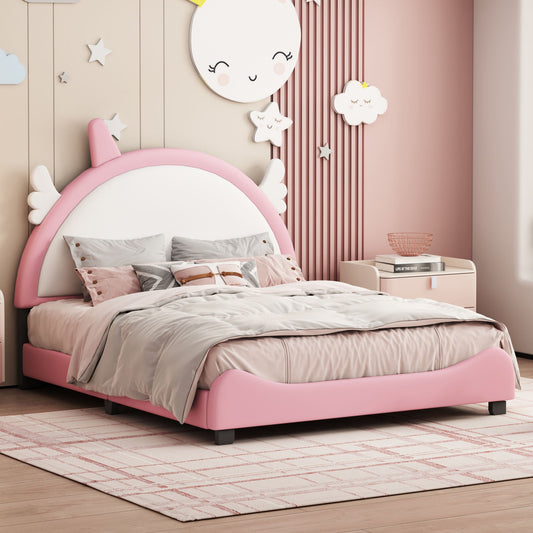 Upholstered Full Platform Bed with Unicorn Shaped Headboard - Divine Heart L.A.