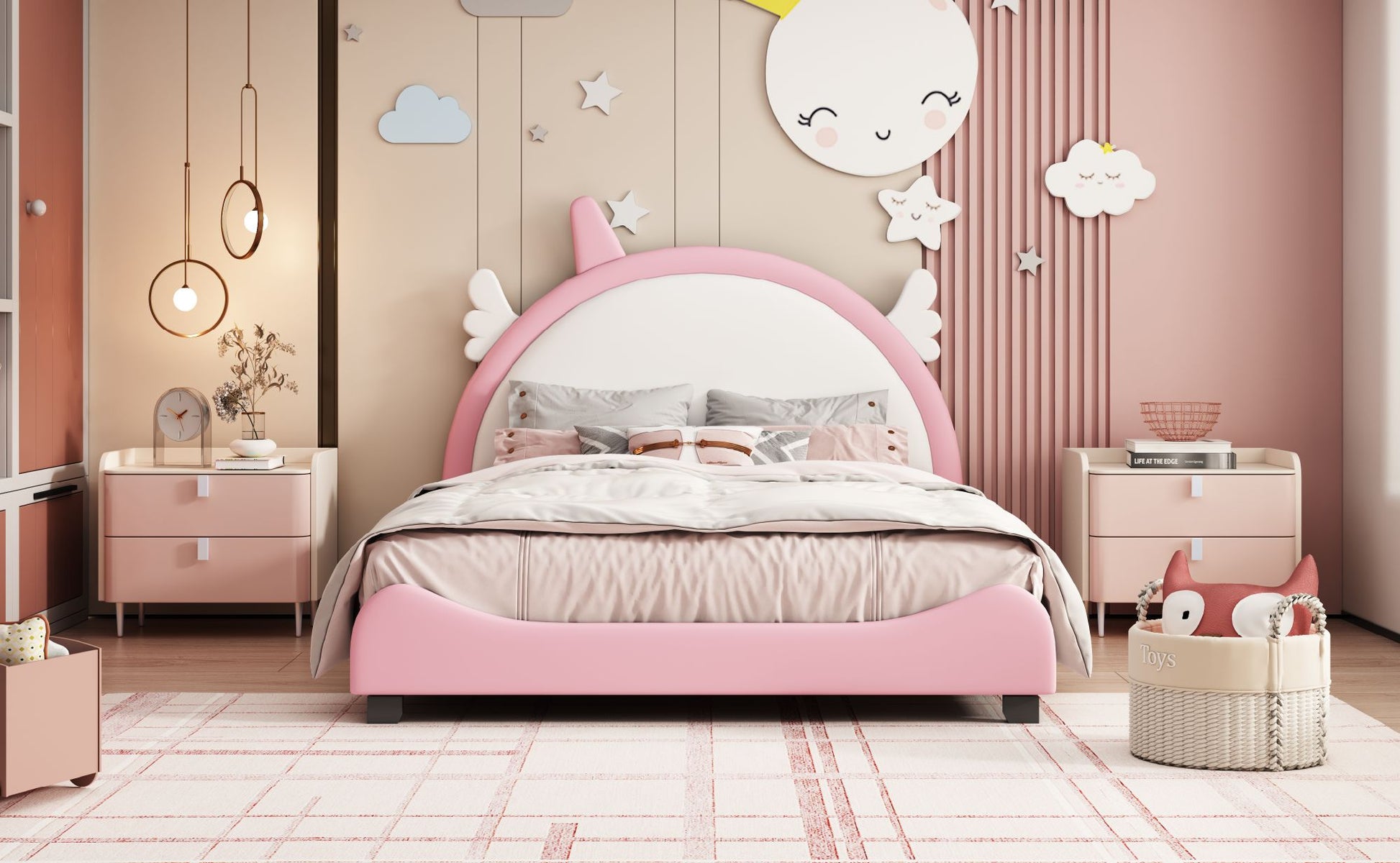 Upholstered Full Platform Bed with Unicorn Shaped Headboard - Divine Heart L.A.