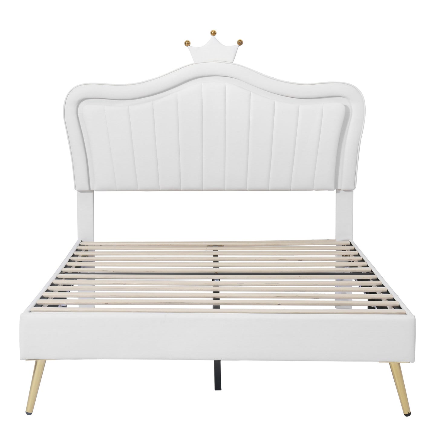 Upholstered Full Princess Bed with LED Lights and Crown Headboard - Divine Heart L.A.