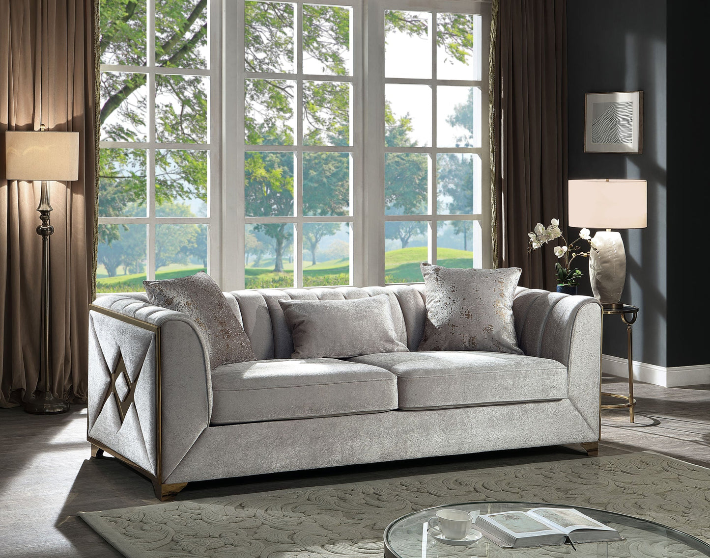 Velencia 3Pc Modern Living Room Set in Cream - Divine Heart L.A.