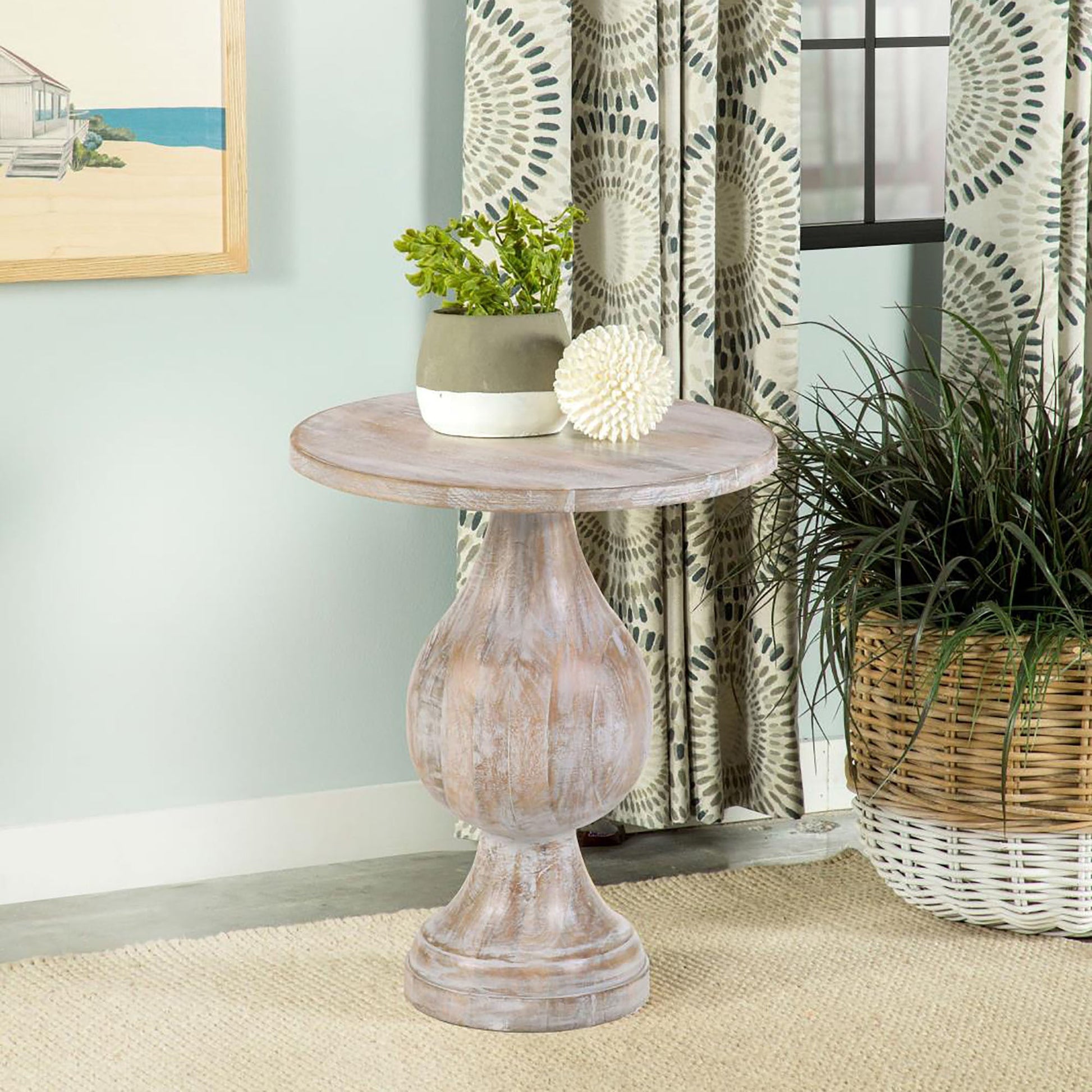 White Washed Pedestal Accent Table - Divine Heart L.A.