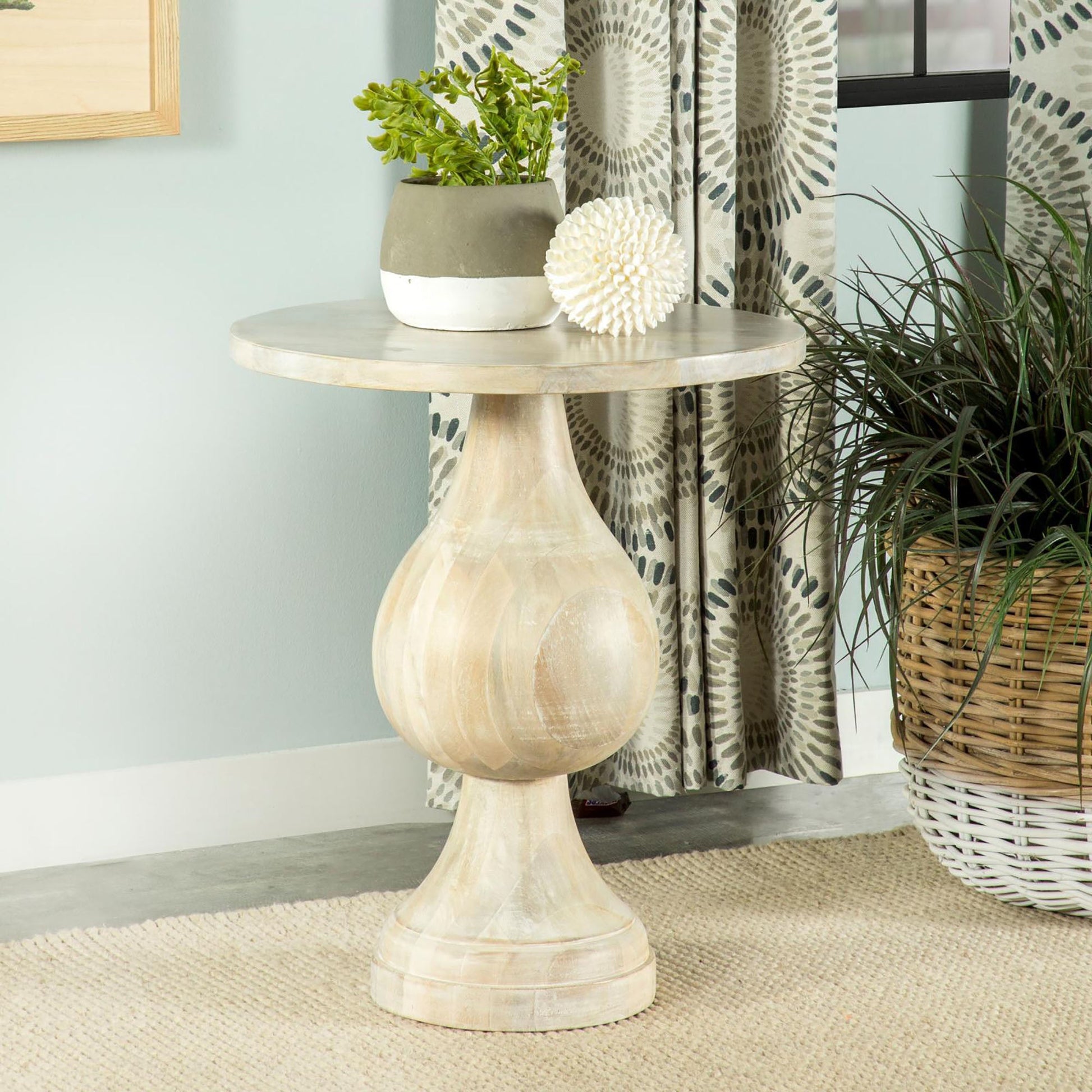 White Washed Pedestal Accent Table - Divine Heart L.A.