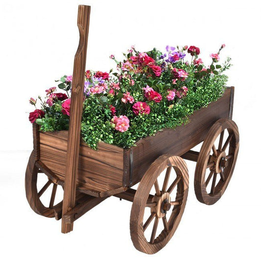 Wood Wagon Planter Pot Stand with Wheels - Divine Heart L.A.