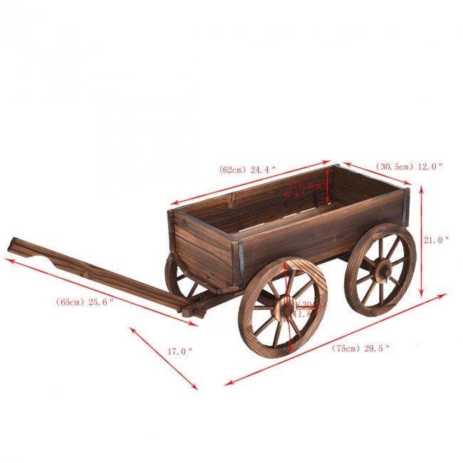 Wood Wagon Planter Pot Stand with Wheels - Divine Heart L.A.