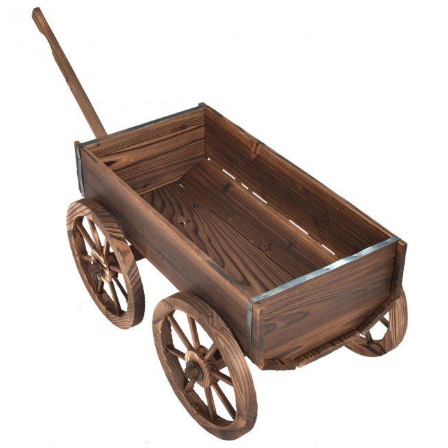 Wood Wagon Planter Pot Stand with Wheels - Divine Heart L.A.